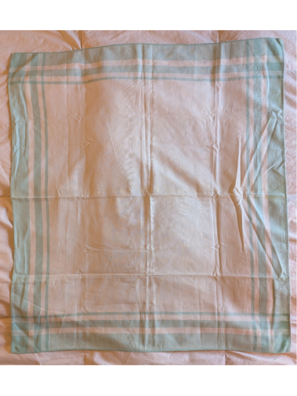 Vintage Unbranded Tablecloth Linen White Green Plaid 34" x 34"